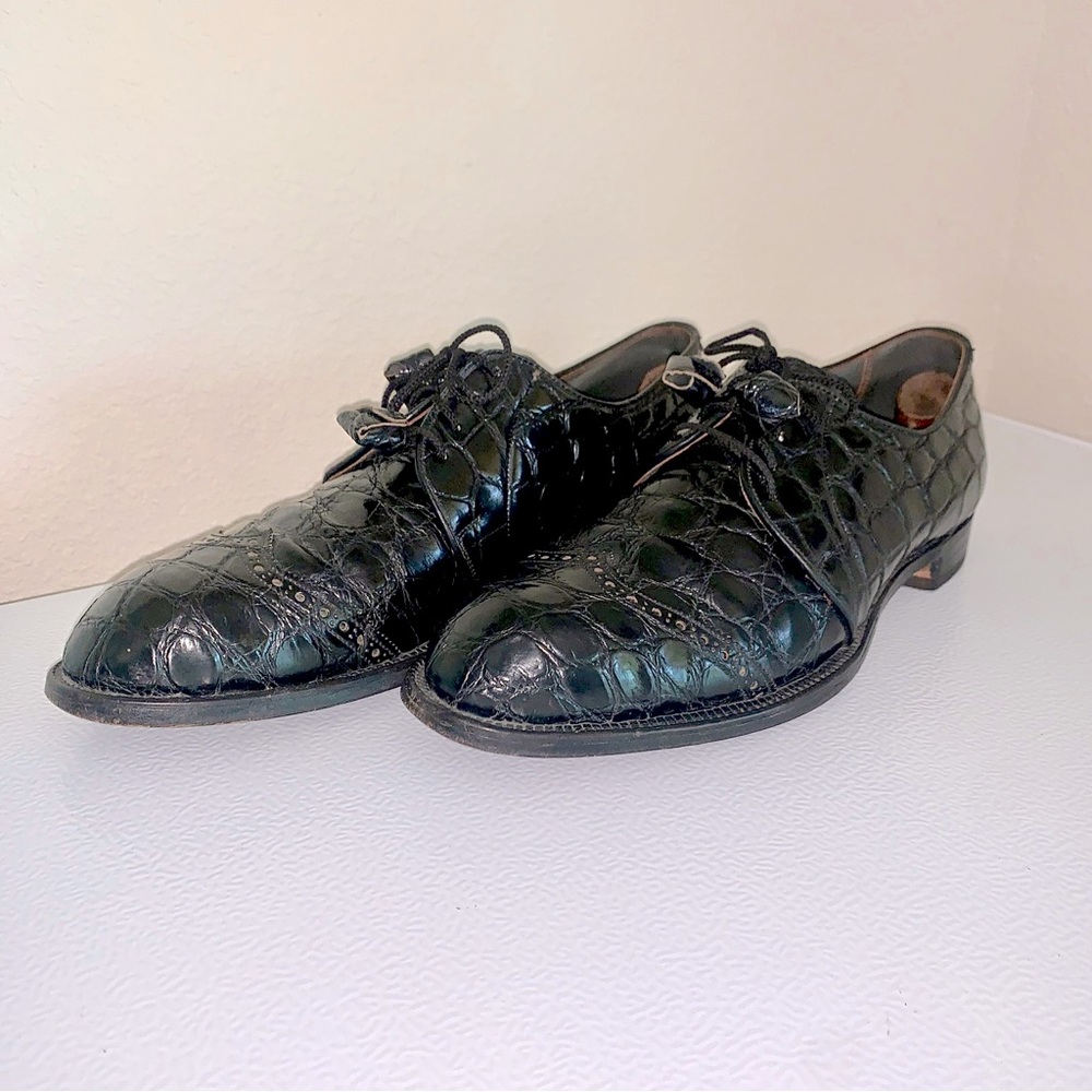 Field & Flint Co Footjoy Black Alligator Wingtip Oxford Shoes Mens 11 AA Vintage
